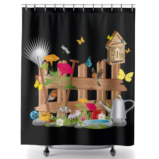 Lovingly designed colorful garden fence Shower Curtains