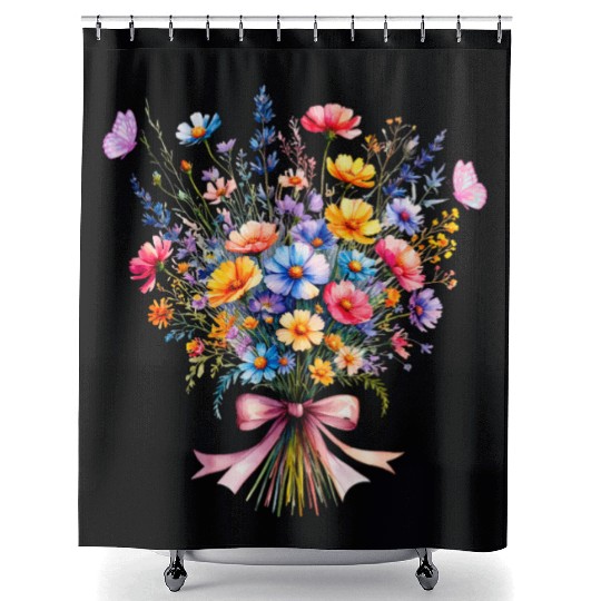 Flower Bouquet and Butterflies Shower Curtains