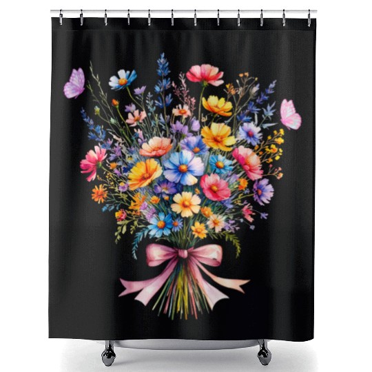 Flower Bouquet and Butterflies Shower Curtains