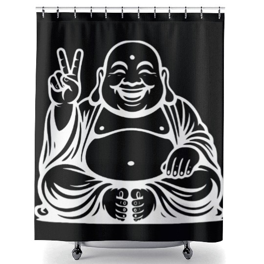 Joyful Buddha Peace Symbol Design Shower Curtains