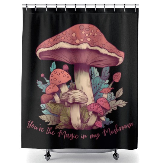 Enchanted Mushroom Garden Illustration Shower Curtains