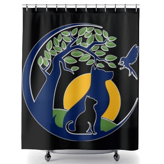 Serene Wilderness Canine and Feline Scene Shower Curtains