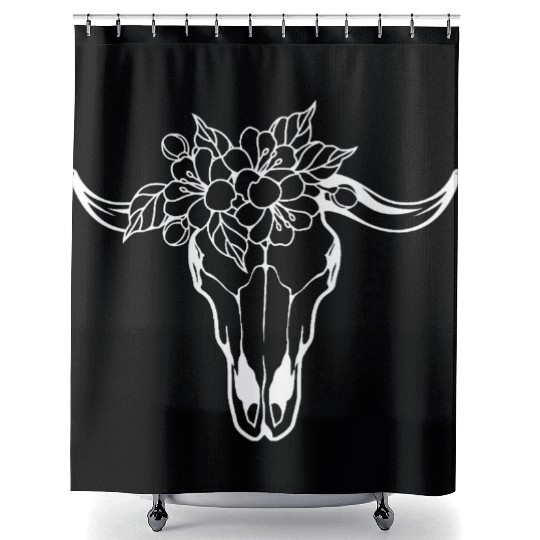 Floral Bull Skull Tattoo Design Shower Curtains