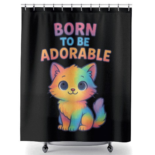 Colorful Adorable Kitten with Affirmation Shower Curtains