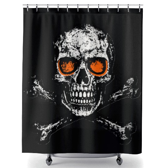 Grunge Skull Crossbones Orange Eyes Shower Curtains