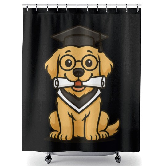 Graduation Golden Retriever Smart Dog Shower Curtains