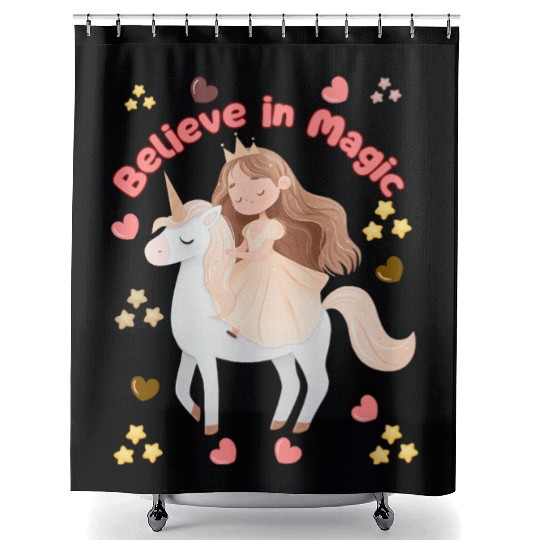 Whimsical Unicorn - Magic Girl - Believe in Magic Shower Curtains