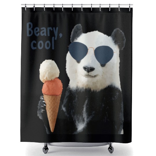 Cool Panda with Sunglasses and Ice Cream Shower Curtains