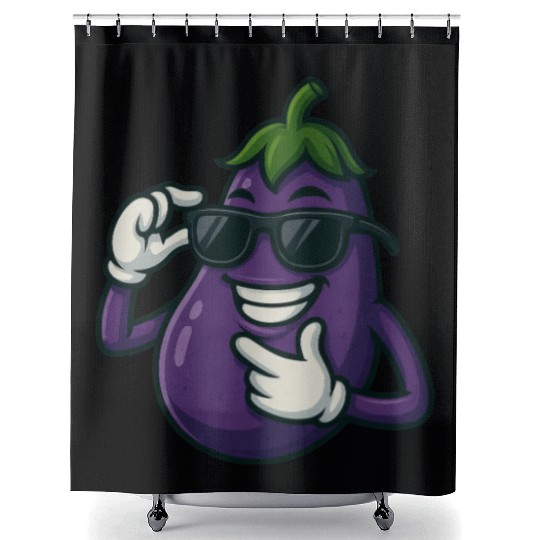 Cool eggplant vegetable design with sunglasses car Shower Curtains