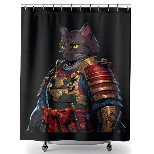 Warrior Cat in Armor Artwork Shower Curtains