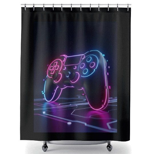Cyberpunk Gaming Controller Shower Curtains