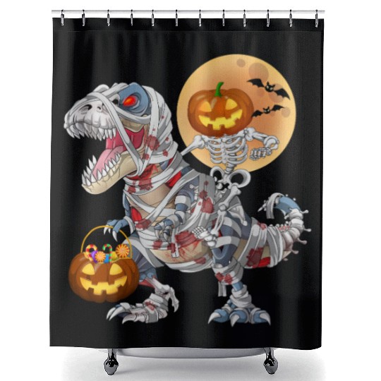 Pumpkin Skeleton Riding Zombie Mummy Dinosaur  Shower Curtains