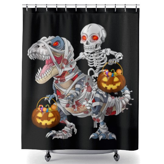 Skeleton Riding Zombie Mummy Dinosaur Halloween Shower Curtains
