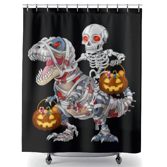 Skeleton Riding Zombie Mummy Dinosaur Halloween Shower Curtains
