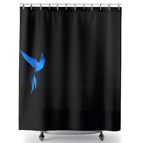 DM Blue Hummingbird Logo Dark Shower Curtains
