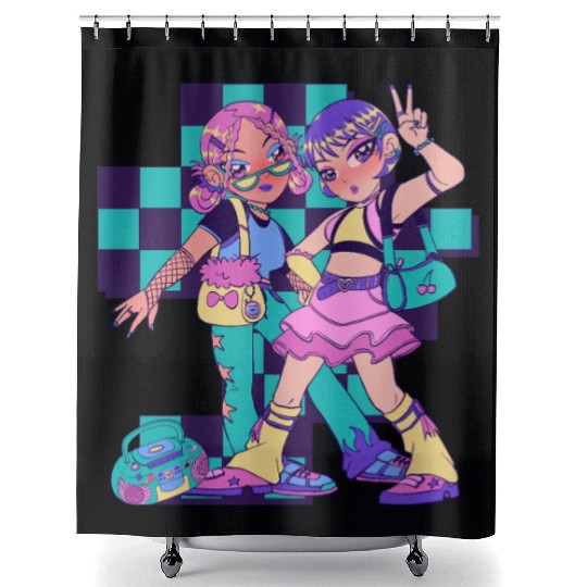 Purple And Green Bold Girl Shower Curtains