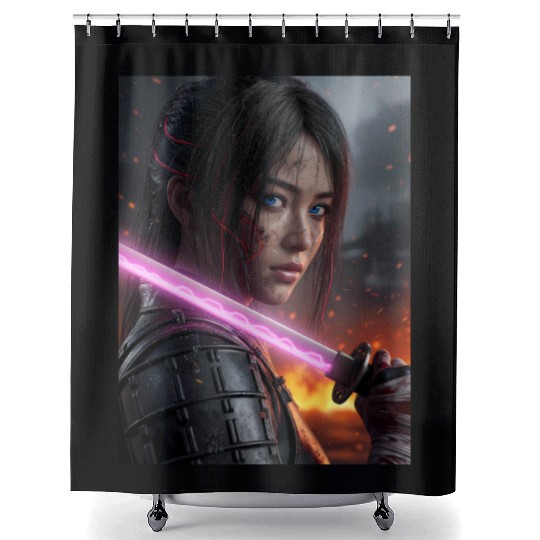 Cyberpunk Samurai Girl Shower Curtains