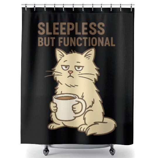 Sleepy Cat with Coffee Mug Design Shower Curtains