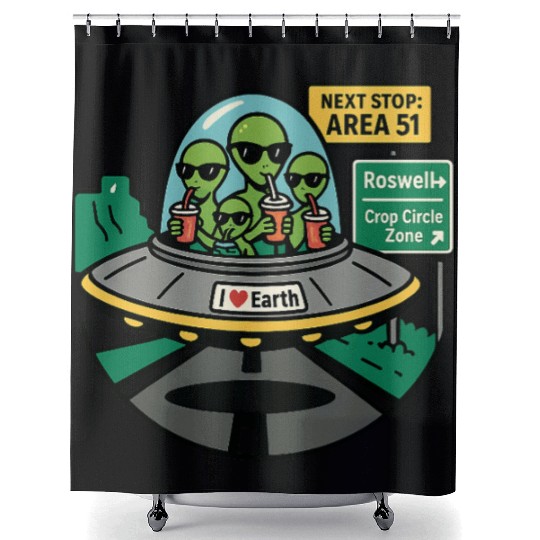 Alien road trip Shower Curtains