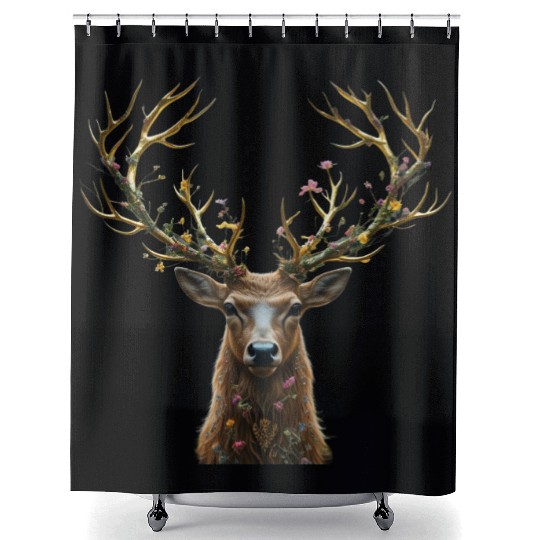 Enchanted Forest Deer Illustration Shower Curtains