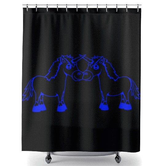 2 Unicorns Team Couple Horns Friends Greeting Cute Shower Curtains