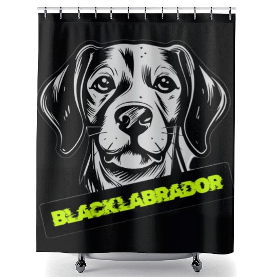 Black Labrador Portrait Illustration Shower Curtains