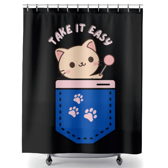 Sweet Kitten Lollipop Badge Design Shower Curtains