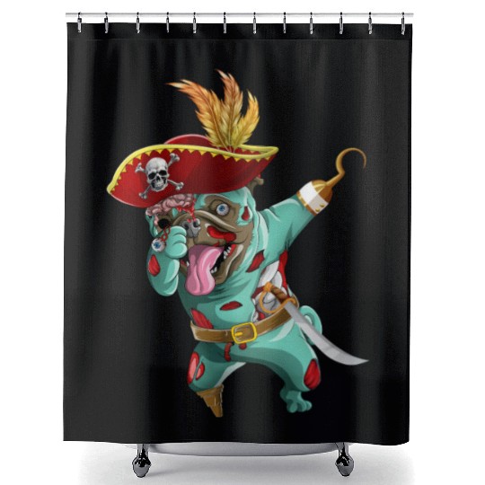 Dabbing Pirate Zombie Pug Cute Halloween Pugs  Shower Curtains