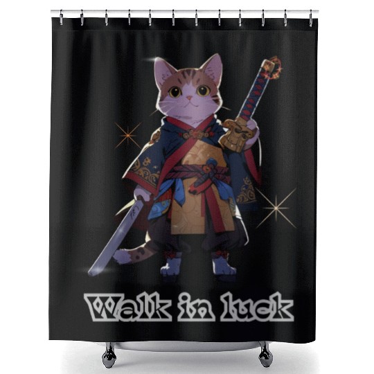 Samurai Cat Illustration for Apparel Shower Curtains