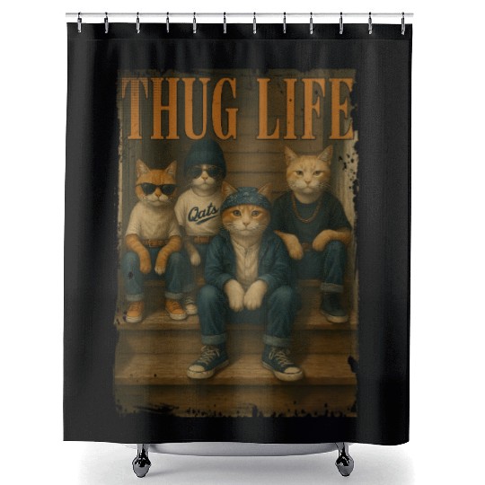 Thug Life Cats Funny Gangsta Street Style Shower Curtains