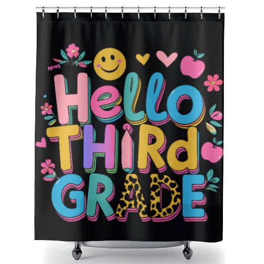 back-to-school-Colorful Hello Third Grade Design Shower Curtains