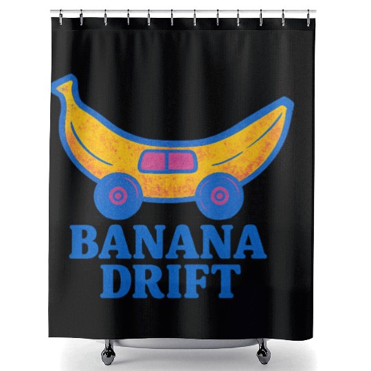 Whimsical Banana Drift Car Design Shower Curtains