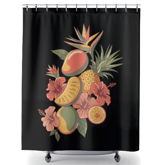 Tropical Paradise Fruit and Floral Arrangement Shower Curtains