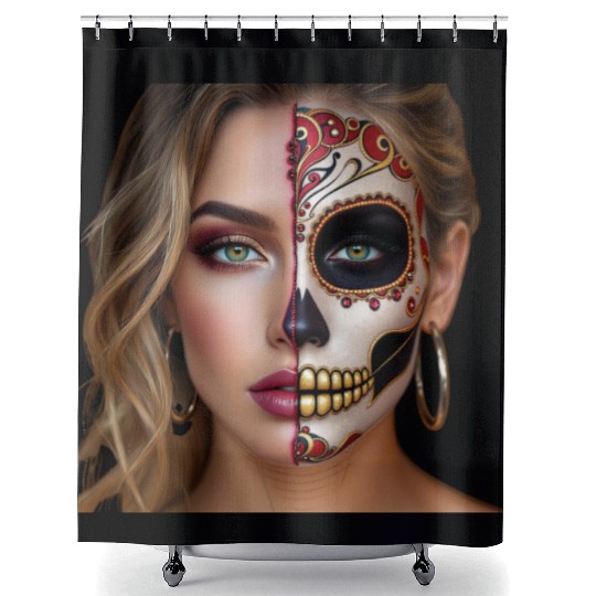 Intricate Sugar Skull Face Art Shower Curtains