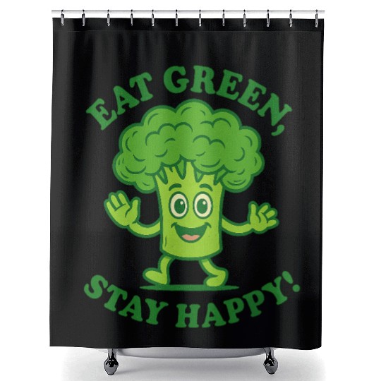 Eat Green Stay Happy Broccoli Character Shower Curtains