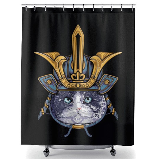 Samurai Cat Warrior Shower Curtains