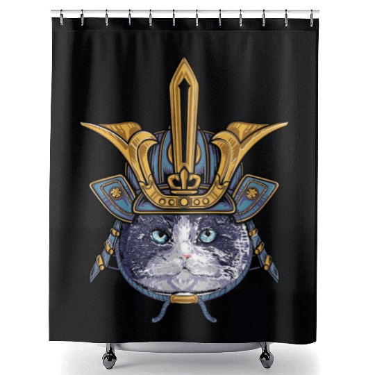 Samurai Cat Warrior Shower Curtains