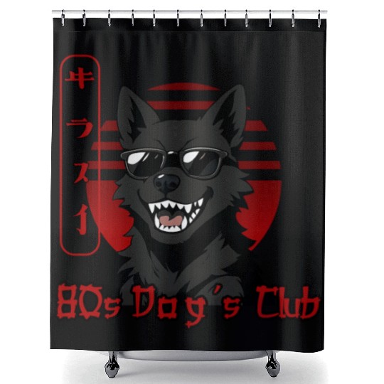80s Japanese Retro Cool dog Shower Curtains