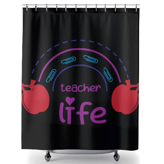 Teacher Life – Rainbow & Apple Design Shower Curtains