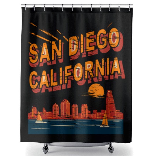 San Diego Skyline, California Shower Curtains