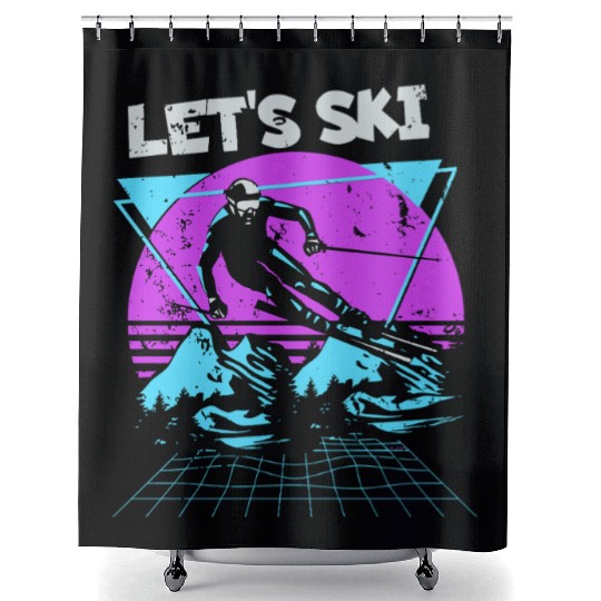 Retro Snow Skiing Illustration Shower Curtains