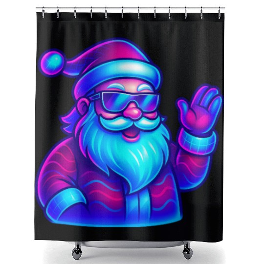 Neon Santa Claus Cyberpunk Christmas Shower Curtains