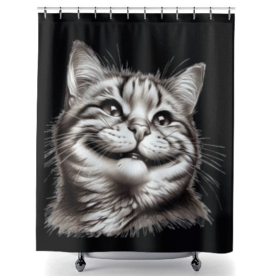 Joyful Cat Illustration for Apparel Shower Curtains