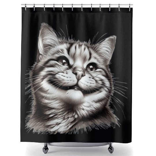 Joyful Cat Illustration for Apparel Shower Curtains