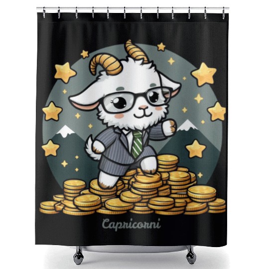 Capricorn Business Goat Illustration Shower Curtains