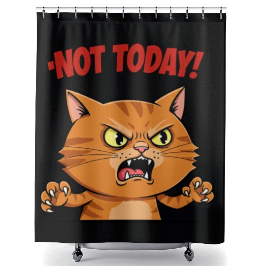 Not Today Angry Cat Shower Curtains | Funny Grumpy Cat Mem