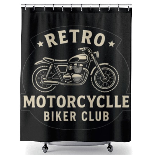 Retro Motorcycle Biker Club Emblem Shower Curtains