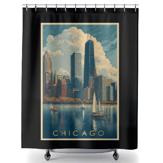 Chicago Skyline with Sailboats Shower Curtains