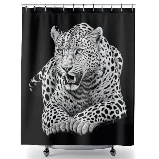 Striking Black and White Leopard Illustration Shower Curtains