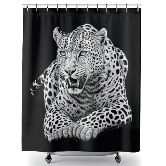 Striking Black and White Leopard Illustration Shower Curtains